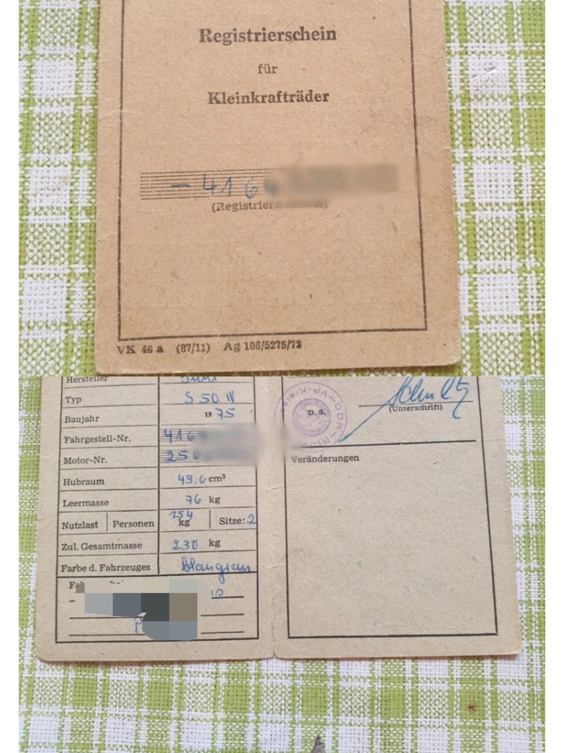 Simson S50 originale Papiere